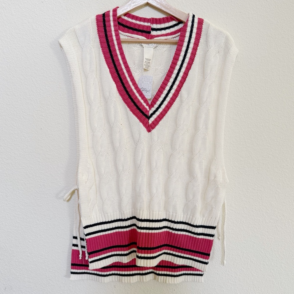 Free People White and Pink V-Neck Sweater Vest - OS NWT